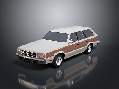Cream Colored Vintage Station Wagon With Wooden Panel Exterior Design 3d model