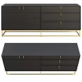 Elegant Modern Dark Gray Sideboard With Gold Metal Legs And Drawer Cabinet Doors