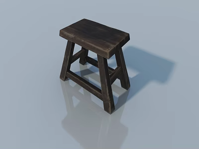 Brown Wooden Stool With Simple Design On Light Blue Background And Reflection 3d model