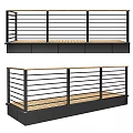 Modern Railings With Black Metal Bars And Wooden Deck Platform Design