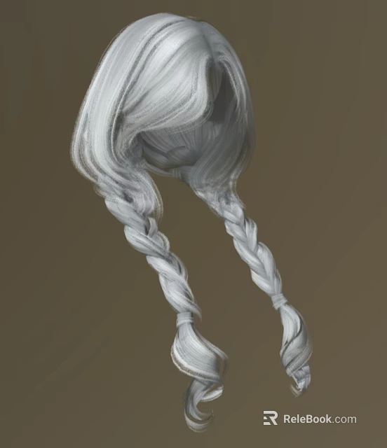 Woman with Silky Silver Hair and Long Elegant Double Braids Hairstyle 3d model 