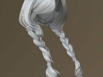 Two bangs braid with bone binding PBR material 3d model