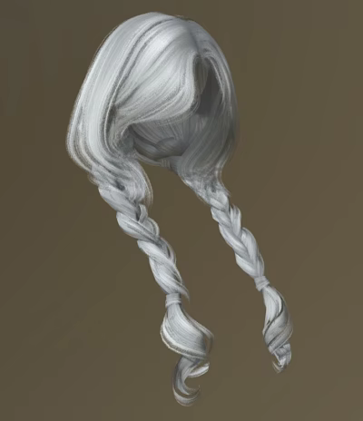 Woman with Silky Silver Hair and Long Elegant Double Braids Hairstyle 3d model