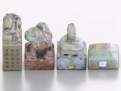 Traditional Ornamental Decorative Sculpture Set With Intricate Carved Stone Jade Figurines And Cultural Designs 3d model
