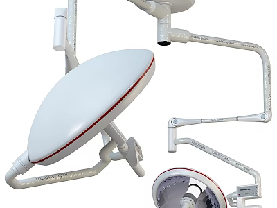 Medical Device Surgical Light With White Head Red Trim And Adjustable Arm 3d model