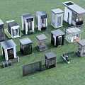 Various Styles of Modern Security Booths and Gates Displayed on Green Grass