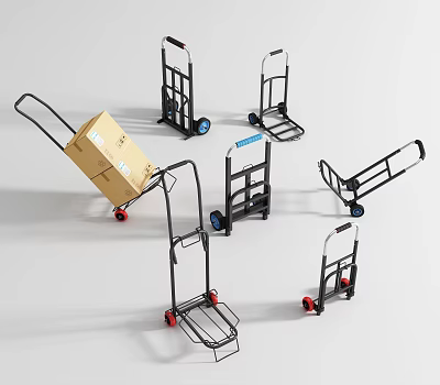 Different Types Of Hand Trucks And Utility Carts With Wheels And Cargo Holders 3d model