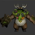 Mystical Antlered Forest Guardian Creature With Plant Decor And Tree Stump Staff