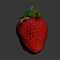 Juicy Fresh Red Strawberry With Vibrant Green Leaves Placed On Dark Reflective Background