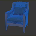 Traditional Wooden Chair With Intricate Carved Backrest And Black Cushioned Seat