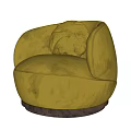 Comfortable Yellow Velvet Single Sofa With Rounded Shape And Plush Cushions 3d model