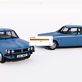 Vintage Blue Car Models With Classic Design Displayed Side By Side 3d model