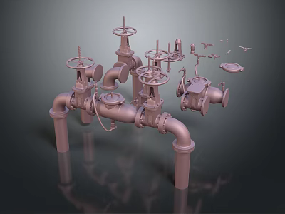 Industrial Pipes Valves Assembly 3D Model Design With Mechanical Fittings And Handles 3d model