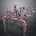 Industrial Pipes Valves Assembly 3D Model Design With Mechanical Fittings And Handles