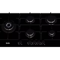 Beko Black Glass Gas Hob With Multiple Burners And Control Knobs