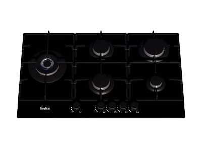Beko Black Glass Gas Hob With Multiple Burners And Control Knobs 3d model