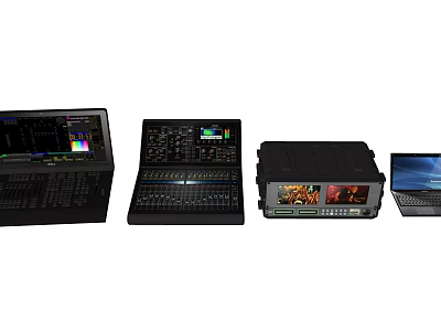 Professional Headphones and Speakers System with Mixing Consoles Equipment Cases and Laptops 3d model