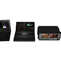 Professional Headphones and Speakers System with Mixing Consoles Equipment Cases and Laptops