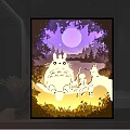 Luminous Totoro Paper Cut Decorative Painting With Moon Trees Grass And Characters