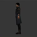 Cool Male Character In Dark Long Coat With Sunglasses Golden Accents Black Pants And Boots