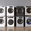 Modern Front Load Washing Machines With Various Colors And Designs On