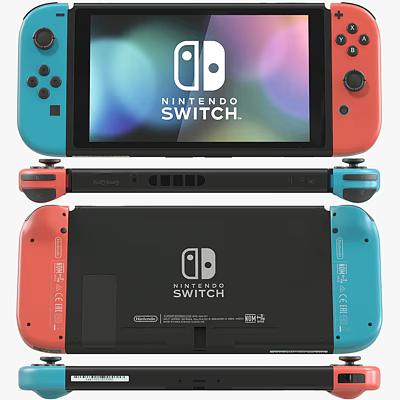 Nintendo Switch Portable Entertainment Console With Red And Blue Controllers 3d model