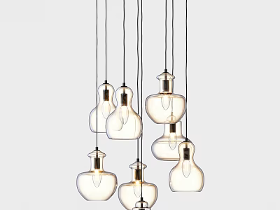 Modern Glass Pendant Lights in Cluster Design Hanging in Stylish Interior 3d model