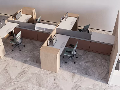 Modern Office Workspace With Partitioned Desks And Gray Ergonomic Chairs 3d model