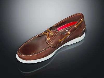 Stylish Brown Leather Boat Shoes With White Sole And Red Interior 3d model