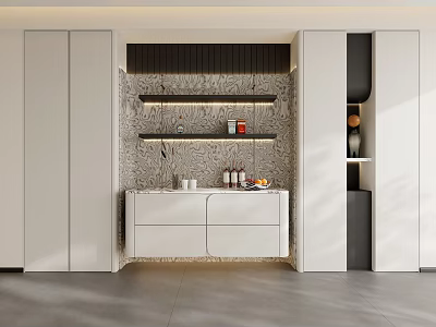 Modern Interior Design Featuring White And Black Decorative Cabinet With Shelves And Decorative Items 3d model