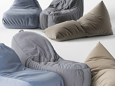 Comfortable Cozy Bean Bag Chairs in Blue Gray Beige Colors for Living Room Decor 3d model