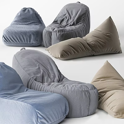 Comfortable Cozy Bean Bag Chairs in Blue Gray Beige Colors for Living Room Decor 3d model