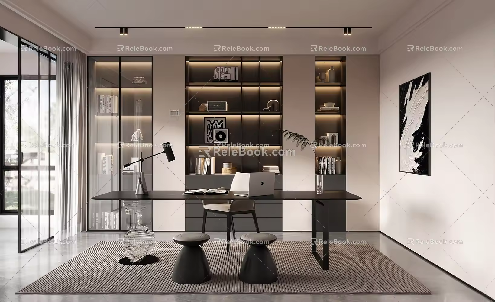 Modern Study Bookcase 3d model