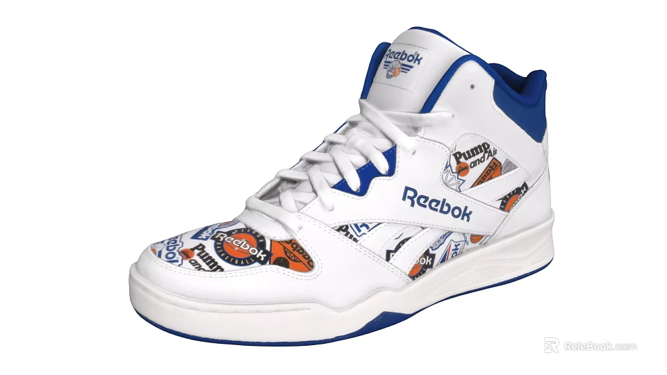 Reebok High Top Shoes White And Blue With Cartoon Graphics And Pump Design 3d model 