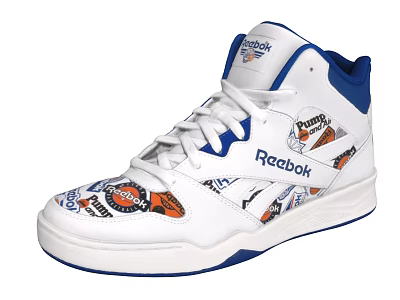 Reebok High Top Shoes White And Blue With Cartoon Graphics And Pump Design 3d model