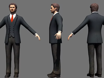 Man Wearing Formal Business Suit With Vest And Red Tie From Different Angles 3d model