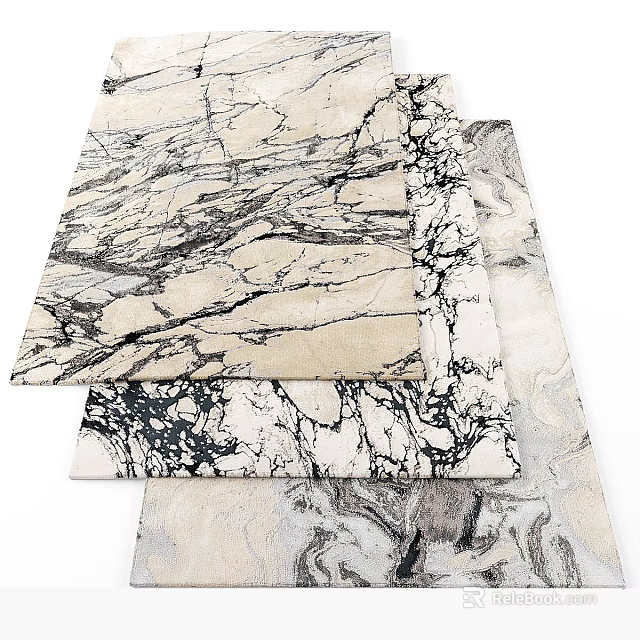 Elegant Square Rugs With Marble Pattern White Black Beige Home Decor 3d model