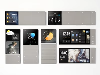 Smart Switch Panels With Display Screens For Weather Time And Music Control 3d model