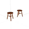Two Round Wooden Stools With Simple Design And Cross Leg Structure 3d model