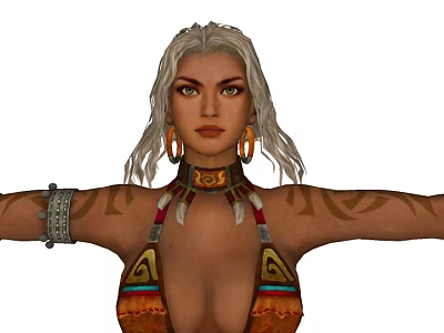 Game Movie Character With White Hair Earrings Necklace Arm Tattoos And Ornate Top 3d model