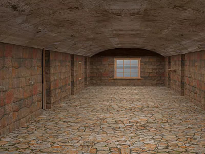 Elevator Hallway With Stone Walls Stone Floor Arched Ceiling And Window 3d model
