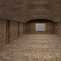 Elevator Hallway With Stone Walls Stone Floor Arched Ceiling And Window