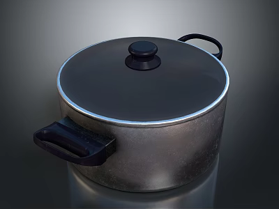 Stainless Steel Cooking Pot With Lid And Black Handles For Home Kitchen Use 3d model