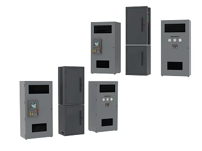 Industrial Equipment Control Cabinets With Gray Enclosures And Operational Panels 3d model