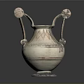 Ancient Ceramic Vase With Double Floral Handles Intricate Patterns And Transparent Base