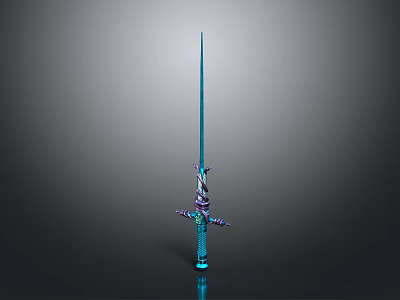 Decorative Blue Sword With Purple Blue Hilt And Intricate Dragon Design 3d model