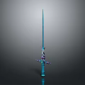 Decorative Blue Sword With Purple Blue Hilt And Intricate Dragon Design