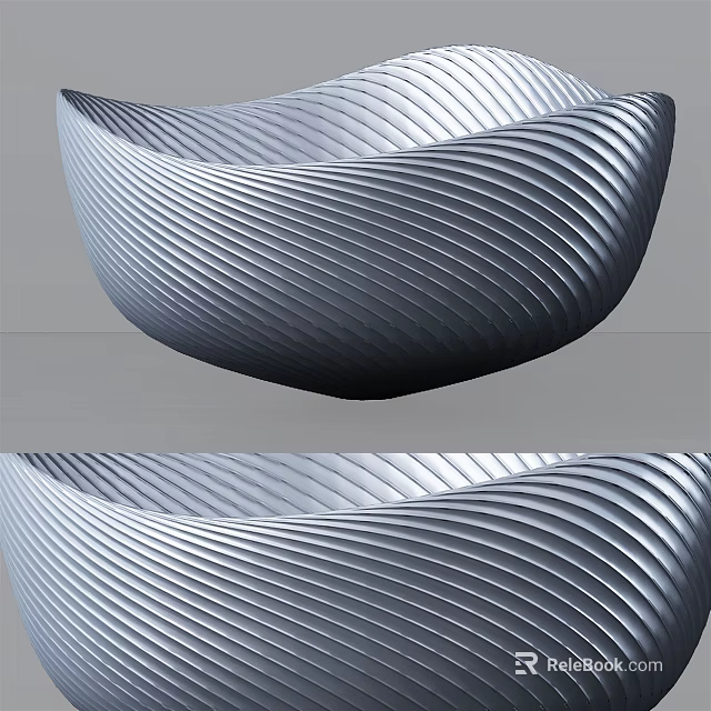 Silver Wave Textured Garden Ornament Bowl With Modern Design And Smooth Finish 3d model 