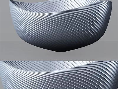 Silver Wave Textured Garden Ornament Bowl With Modern Design And Smooth Finish 3d model