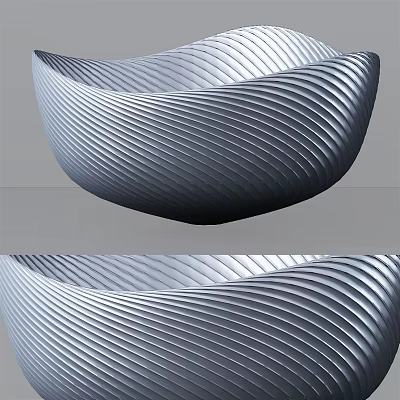 Silver Wave Textured Garden Ornament Bowl With Modern Design And Smooth Finish 3d model